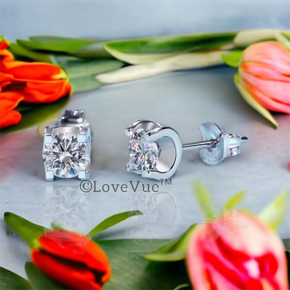 Certified 2ct. t.w. Diamond Moissanite Solitaire Stud Earrings - Picture 3 of 15